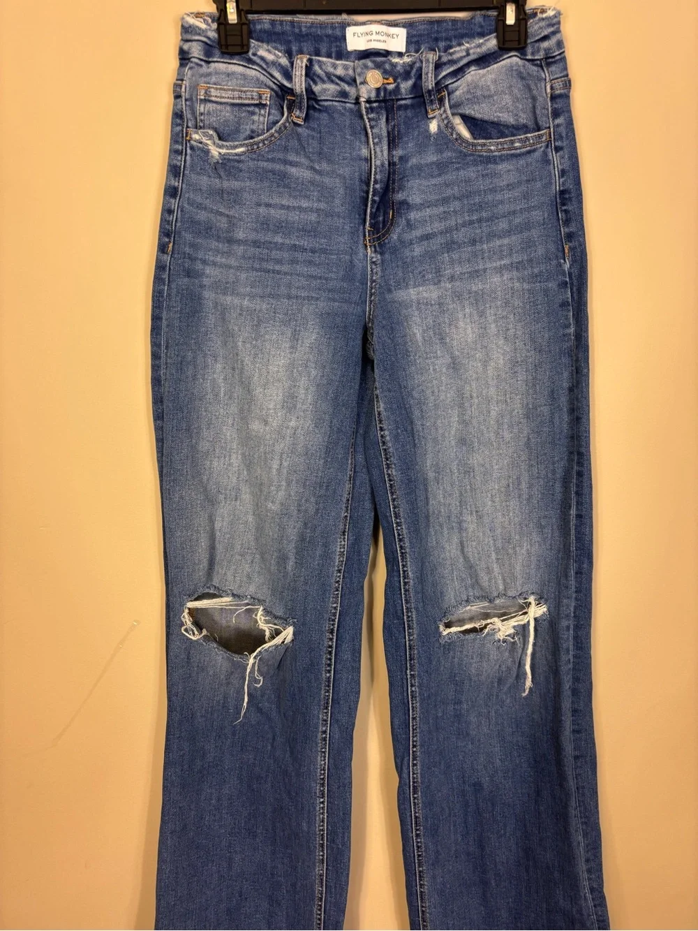 Flying Monkey Distressed Knee Blue Wide Leg Jeans Women’s size 28